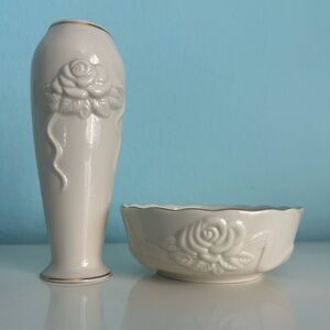 Vintage Lenox Rose Vase and Bowl Set